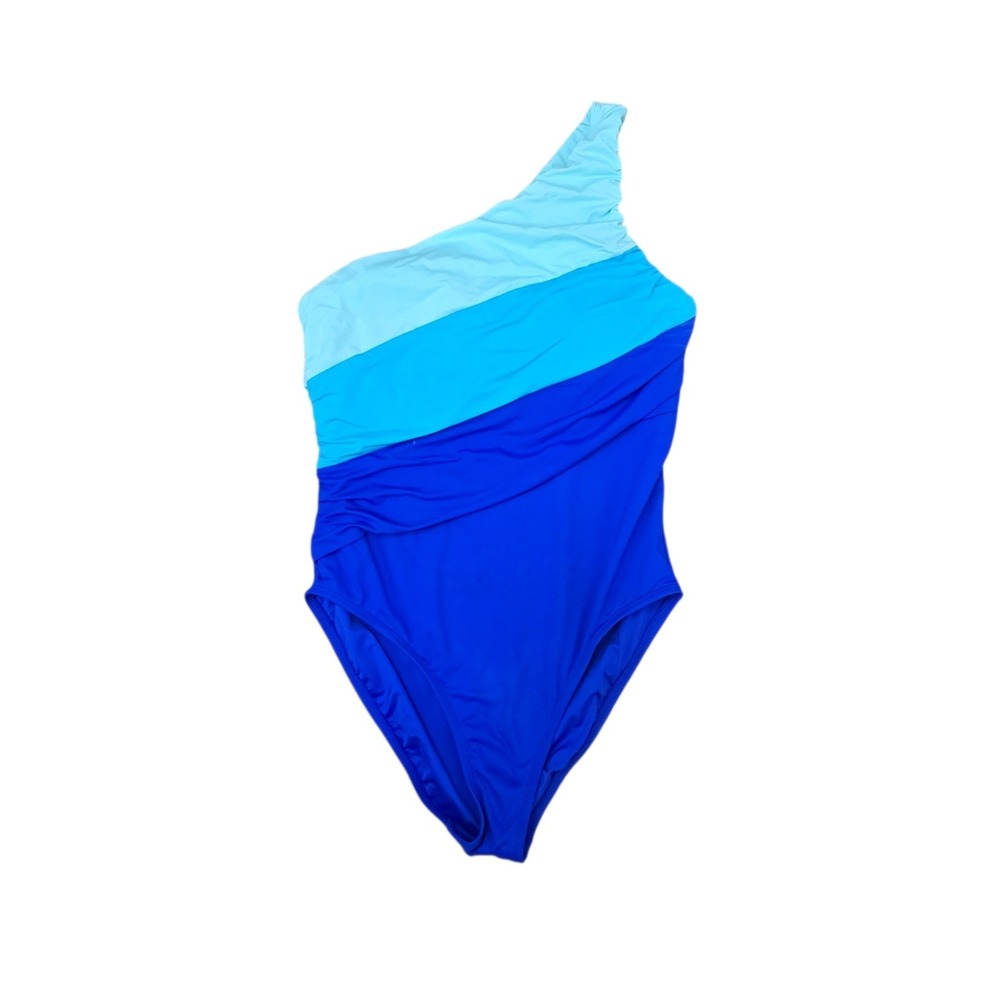 La‎ Blanca Blue Colorblock One Shoulder Ruched One Piece Swimsuit Size 10